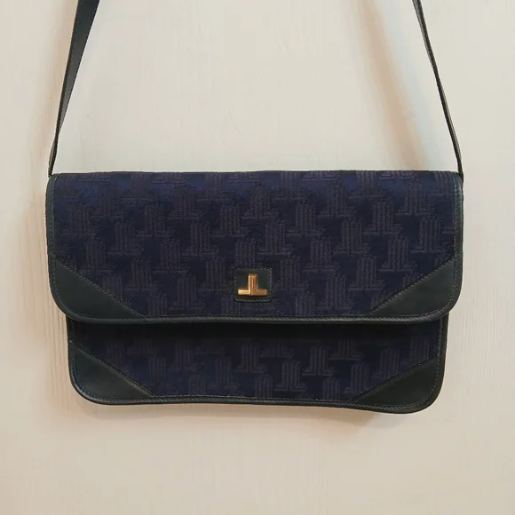 Lanvin Vintage Canvas and Leather Blue Flap Shoulder Bag. - Picture 4 of 9